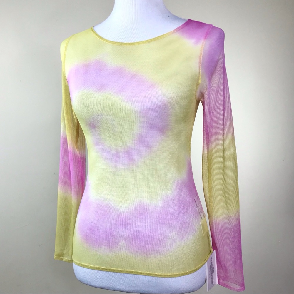Collina Strada Pink Tie Dye Top Blouse Size S 4 6 Sheer Sexy Couture Net Retro - Picture 2 of 8